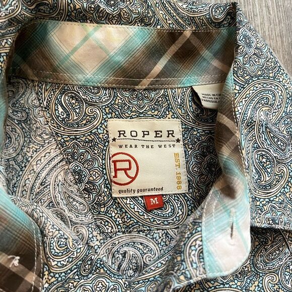 Roper Mens Shirt Pearl Snap Front Paisley Print Long Sleeve Western Gray Sz Med - Picture 6 of 15